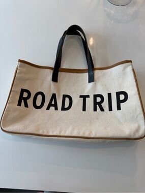 ROAD TRIP Canvas Tote Bag with Contrast Trim